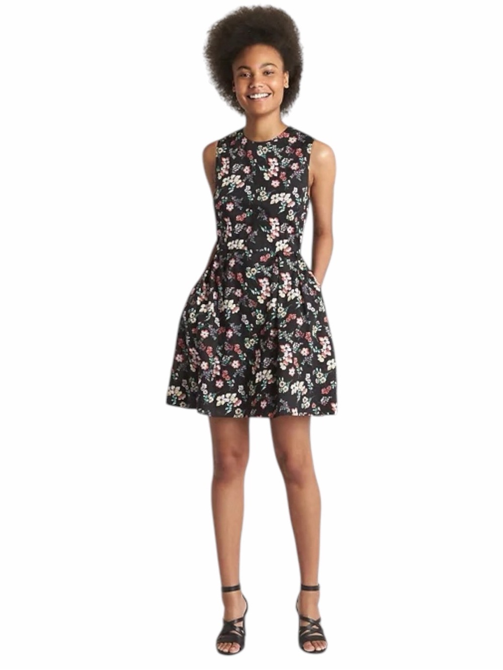 GAP Black Floral Cotton Sleeveless Print Fit and Flare Dress. Size 4.